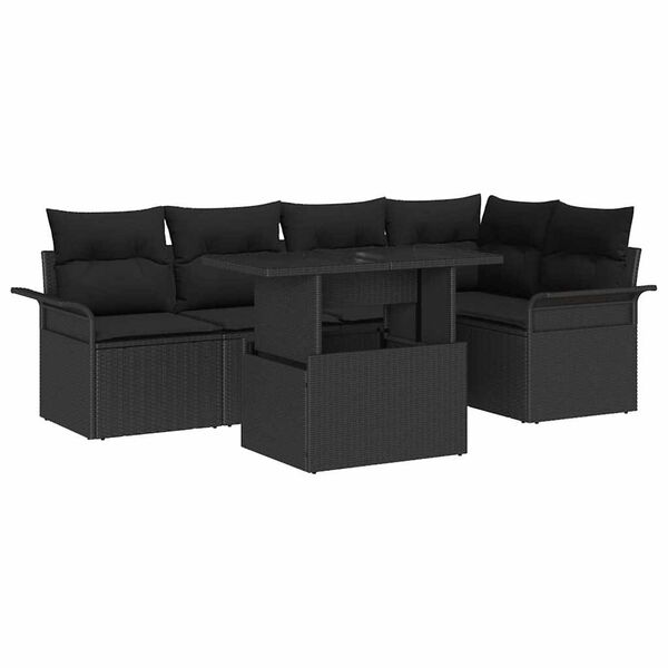 vidaXL Garden Sofa Set with Cushion 6 pcs Black Poly Rattan