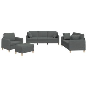 vidaXL 4 Piece Sofa Set with Pillows Dark Grey Fabric