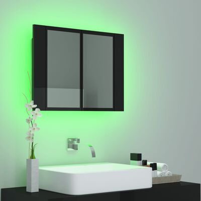 vidaXL LED Bathroom Mirror Cabinet High Gloss Black 60x12x45 cm