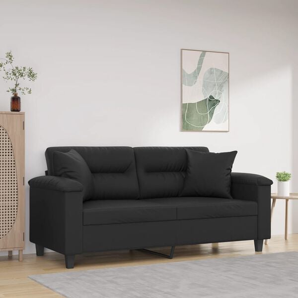 vidaXL 2-Seater Sofa with Throw Pillows Black 140 cm Faux Leather