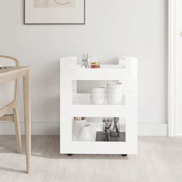 vidaXL Kitchen Trolley High Gloss White 60x45x80 cm Engineered Wood