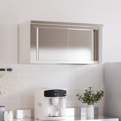 vidaXL Kitchen Wall Cabinet with Sliding Doors Stainless Steel | vidaXL ...