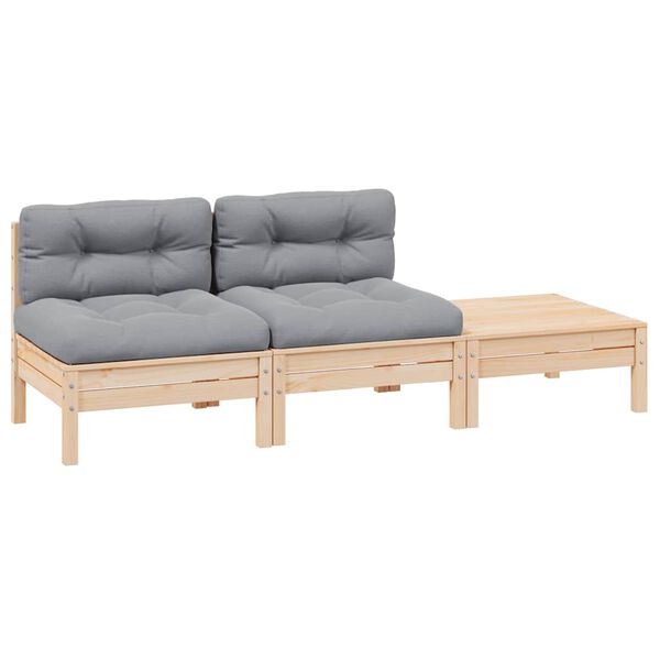 vidaXL 3 Piece Garden Lounge Set with Grey Cushions Solid Pinewood