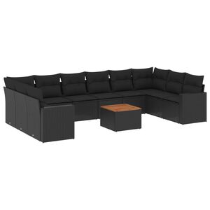 vidaXL 11 Piece Garden Sofa Set with Cushions Black Poly Rattan