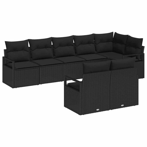vidaXL Garden Sofa Set with Cushion 8 pcs Black Poly Rattan