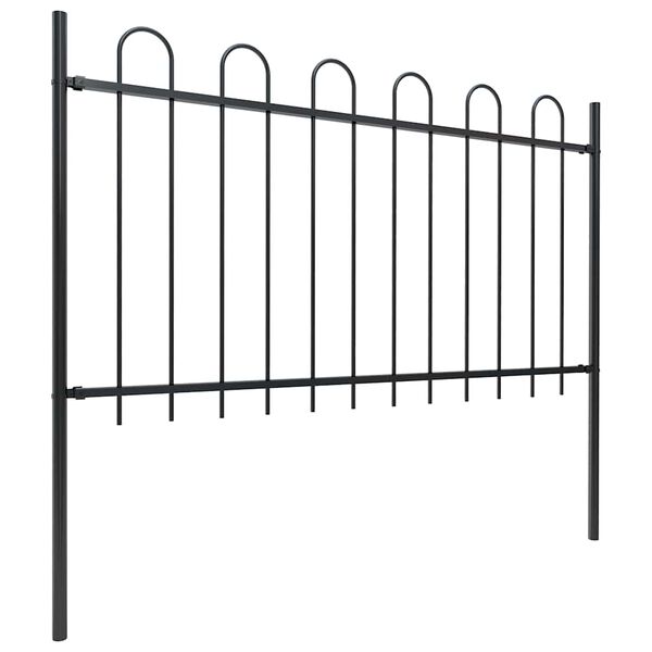 vidaXL Garden Fence with Hoop Top Steel 1426x100 cm Black