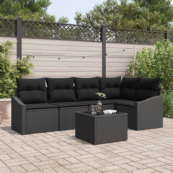 vidaXL Sofa Set with Cushion with Storage 6 pcs Black Poly Rattan
