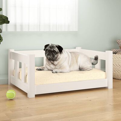 vidaXL Dog Bed White 65.5x50.5x28 cm Solid Wood Pine
