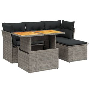 vidaXL 6 Piece Garden Sofa Set with Cushions Grey Poly Rattan