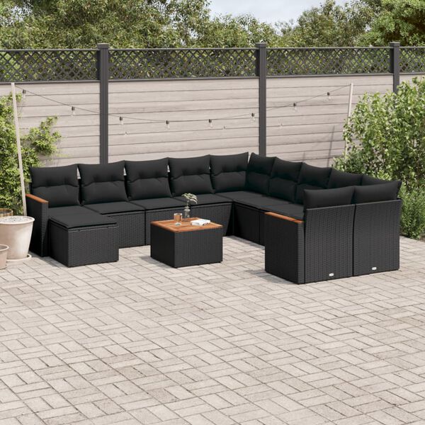 vidaXL 12 Piece Garden Sofa Set with Cushions Black Poly Rattan