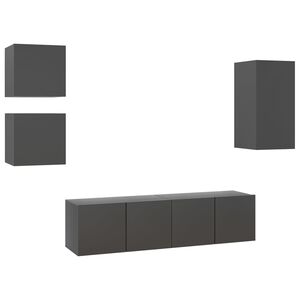 vidaXL 5 Piece TV Cabinet Set Grey Engineered Wood