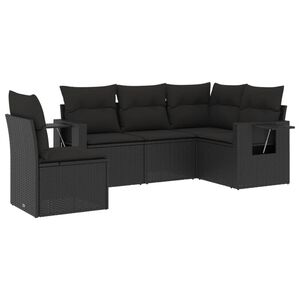 vidaXL 5 Piece Garden Sofa Set with Cushions Black Poly Rattan