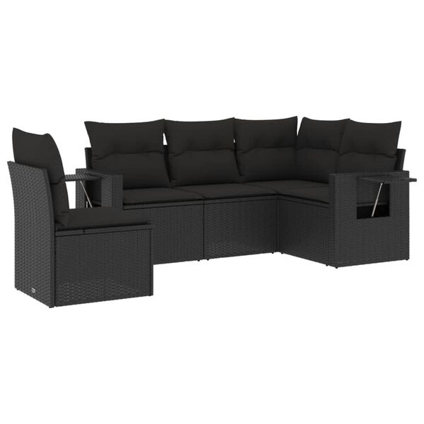 vidaXL 5 Piece Garden Sofa Set with Cushions Black Poly Rattan