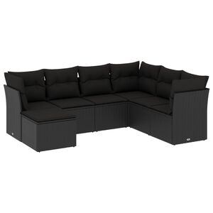 vidaXL 7 Piece Garden Sofa Set with Cushions Black Poly Rattan