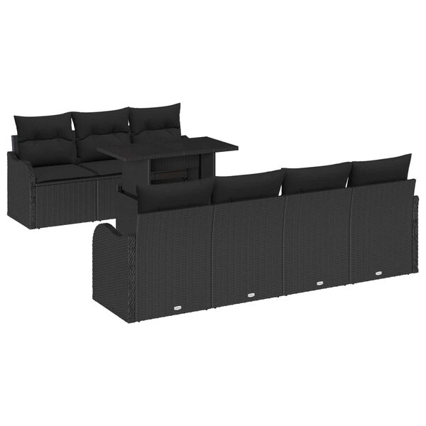 vidaXL Garden Sofa Set with Cushion 8 pcs Black Poly Rattan