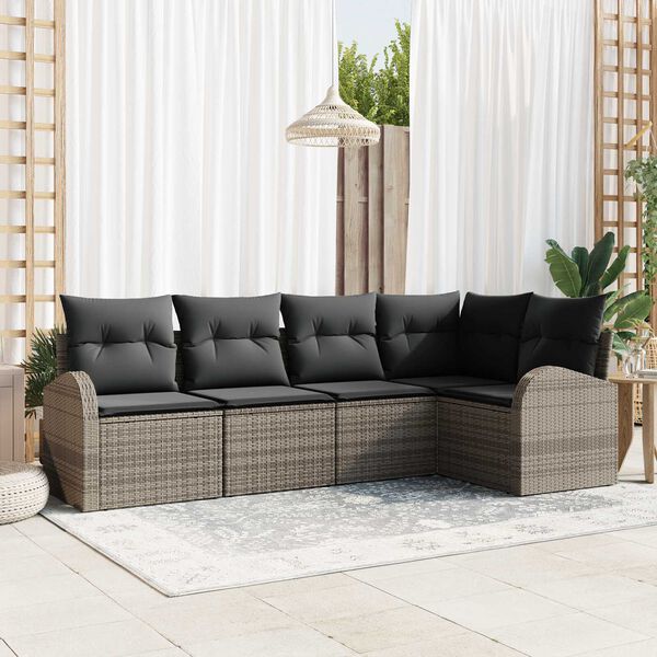 vidaXL Garden Sofa Set with Cushion 5 pcs Grey Poly Rattan