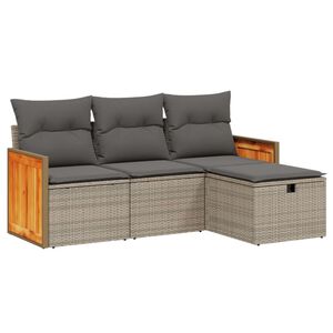 vidaXL 4 Piece Garden Sofa Set with Cushions Grey Poly Rattan