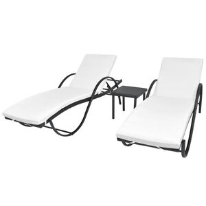 vidaXL Sun Loungers 2 pcs with Table Poly Rattan Black (42884+42886)