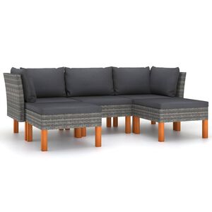 vidaXL 5 Piece Garden Lounge Set with Cushions Poly Rattan Grey