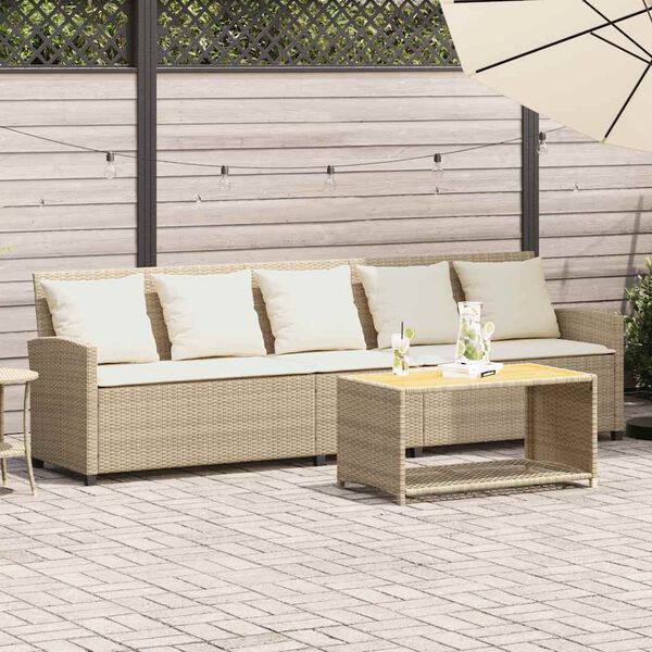 vidaXL Garden Sofa 5-Seater with Cushions Beige Poly Rattan