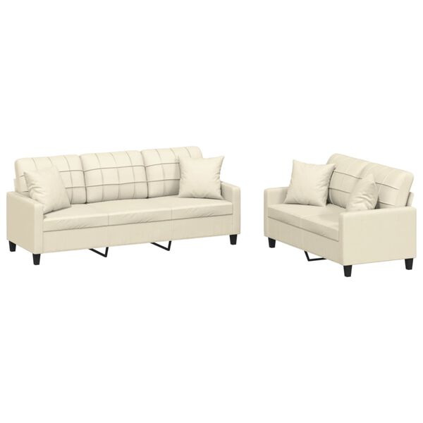 vidaXL 2 Piece Sofa Set with Pillows Cream Faux Leather
