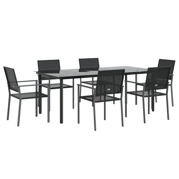 vidaXL 7 Piece Garden Dining Set Poly Rattan and Steel