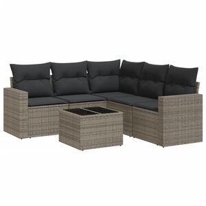 vidaXL 6 Piece Garden Sofa Set with Cushions Grey Poly Rattan