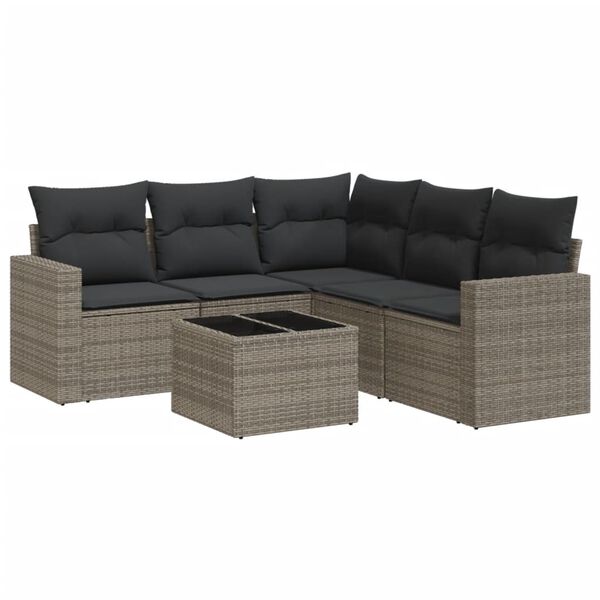 vidaXL 6 Piece Garden Sofa Set with Cushions Grey Poly Rattan