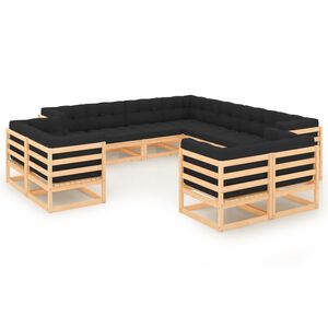 vidaXL 11 Piece Garden Lounge Set with Anthracite Cushions Solid Wood Pine