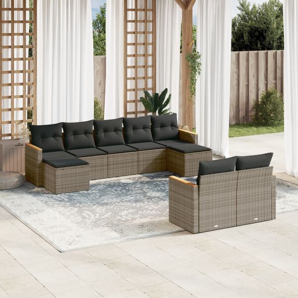 vidaXL 9 Piece Garden Sofa Set with Cushions Grey Poly Rattan