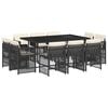 vidaXL 11 Piece Garden Dining Set with Cushions Black Poly Rattan