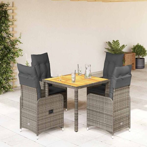 vidaXL 5 Piece Garden Bistro Set with Cushions Grey Poly Rattan