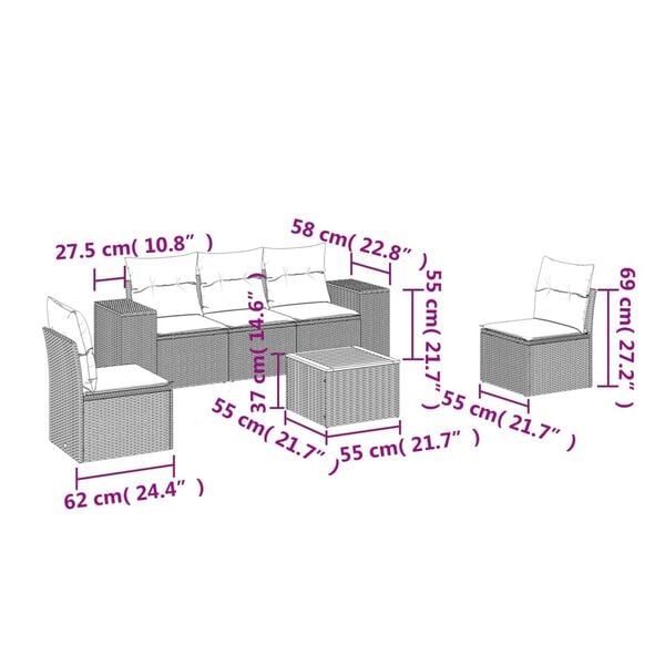 vidaXL 6 Piece Garden Sofa Set with Cushions Black Poly Rattan