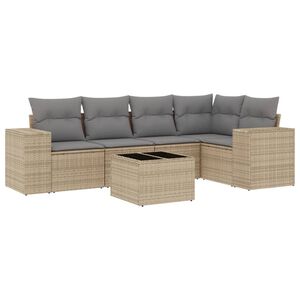 vidaXL 6 Piece Garden Sofa Set with Cushions Beige Poly Rattan