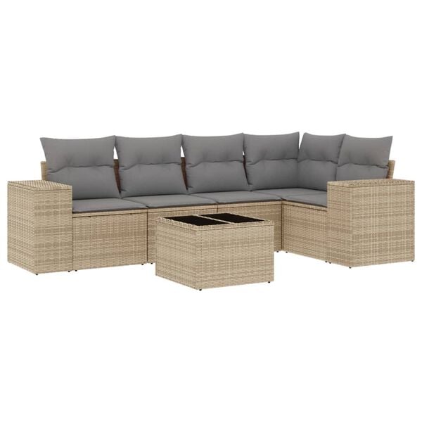 vidaXL 6 Piece Garden Sofa Set with Cushions Beige Poly Rattan