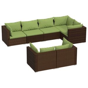 vidaXL 7 Piece Garden Lounge Set with Cushions Brown Poly Rattan