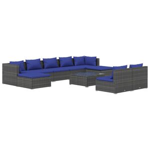 vidaXL 10 Piece Garden Lounge Set with Cushions Grey Poly Rattan