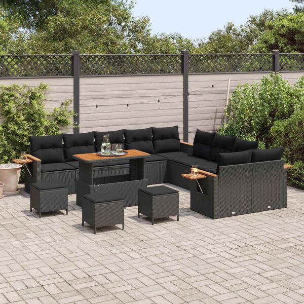 vidaXL Garden Sofa Set with Cushion 18 pcs Black Poly Rattan