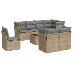 vidaXL 9 Piece Garden Sofa Set with Cushions Beige Poly Rattan