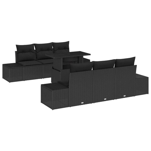 vidaXL Sofa Set with Cushion Height Adjustable 7 pcs Black Poly Rattan