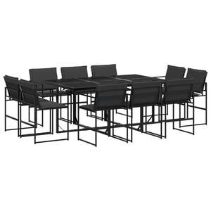 vidaXL 11 Piece Garden Dining Set with Cushions Black Textilene