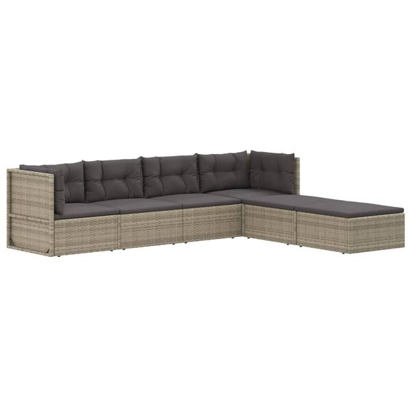 vidaXL 6 Piece Garden Lounge Set with Cushions Grey Poly Rattan