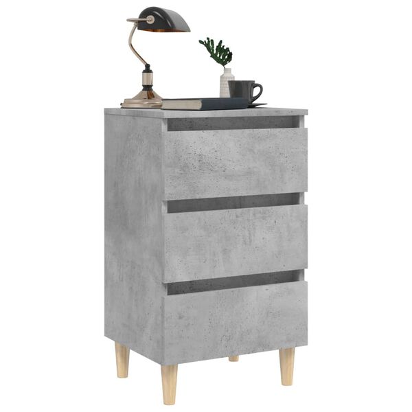 vidaXL Bed Cabinet with Solid Wood Legs Concrete Grey 40x35x69 cm