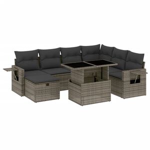 vidaXL 8 Piece Garden Sofa Set with Cushions Grey Poly Rattan