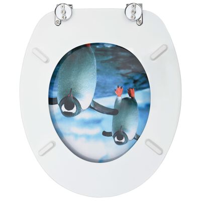 vidaXL WC Toilet Seats with Lid 2 pcs MDF Penguin Design