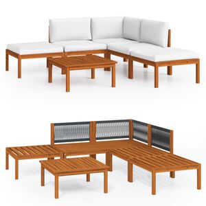 vidaXL 6 Piece Garden Lounge Set with Cushions Cream Wood Acacia&Rope
