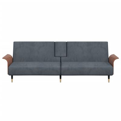 vidaXL Sofa Bed with Cup Holders Dark Grey Velvet