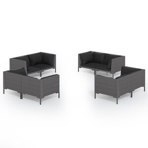 vidaXL 8 Piece Garden Lounge Set with Cushions Poly Rattan Dark Grey