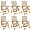 vidaXL Reclining Folding Chairs 6 pcs Beige Poly Rattan and Solid Wood