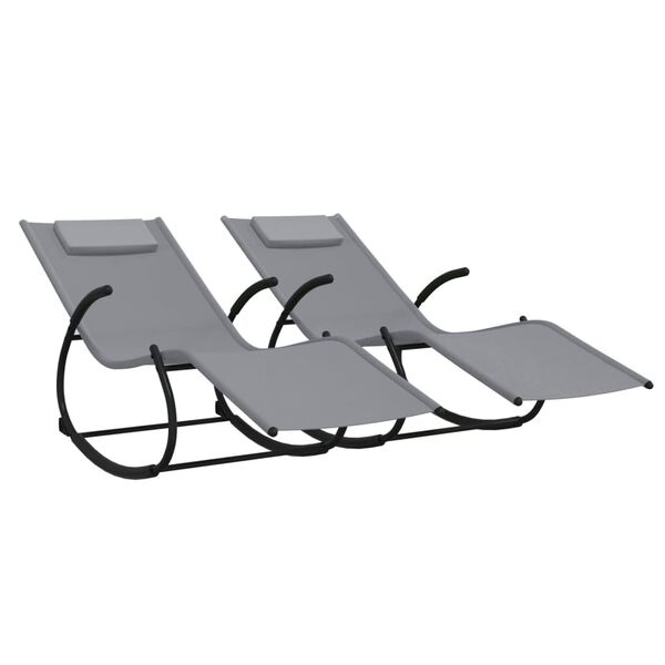 vidaXL Rocking Sun Loungers 2 pcs Grey Steel and Textilene
